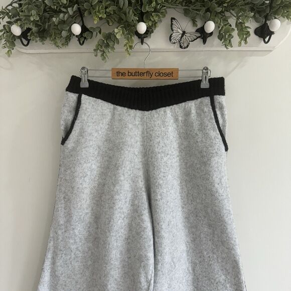 WeWoreWhat Piped Wide Leg Pull On Knit Pant in Heathered Grey & Black Large - Picture 3 of 5